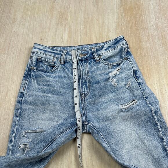 American Eagle Comfort Stretch Waistband Mom Jean Distressed Destroyed Jeans 0 - Picture 10 of 16